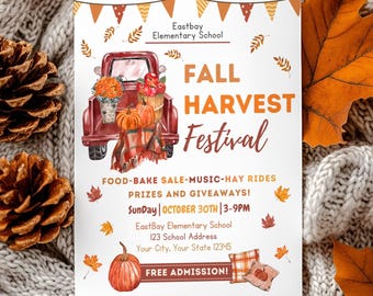 Editable Fall Festival Flyer for Autumn Harvest School Fundraiser Event Church Fall Festival Invitation Pumpkins Harvest Festival Fall Fest