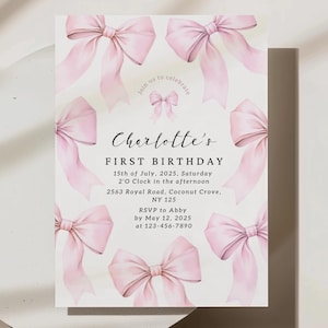 Soft Pink Bow Theme Birthday Invite Blush Pink Bow Birthday Bow Invite Coquette Bow Birthday Girl Birthday Invite Coquette Birthday Template