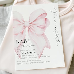 Pink Bow Baby Shower Invitation Template Printable Baby Girl Pink Coquette Baby Shower Invite Baby Shower Invitation Girl Coquette Bow Canva