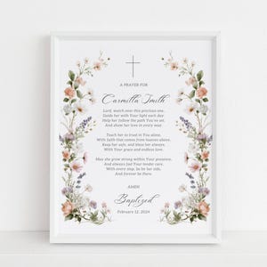 Wildflower Baptism Prayer Art Personalized Baptism Gift Girl Printable Christening Gift Custom Prayer Sign Baby Dedication Picture Editable