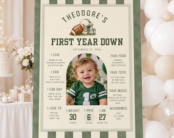 First Year Down Football Birthday Milestone Sign , Editable Canva Template (Digital Download)