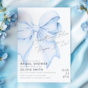 Something Blue Before I Do Bridal Invitation Template Blue Bow Bridal Shower Shes Tying the Knot Bachelorette Invite Coquette Wedding Shower