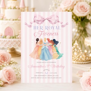 Her Royal Fiveness Watercolor Princess Birthday Invitation: Royal Pink Dress up Party Invite Tiara Crowns Dresses Canva (Editable Template)