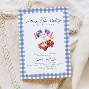 All American Baby Shower Invitation Boy American Football Baby Shower Invite Sports Game 4th of July Baby Shower Made in the USA (Printable)