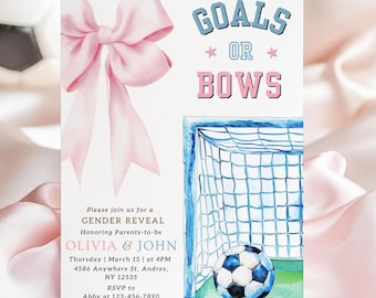Goals or Bows Gender Reveal Invitation Soccer or Bows Party Editable Invite Pink or Blue Coquette Digital Template Printable Soccer Gender