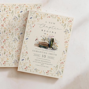 Ein neues Kapitel beginnt Babyparty einladen, Vintage Blumen Storybook Babypartyeinladung, neues Märchenbuch thematisierte Babyparty bearbeitbare Vorlage
