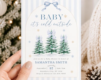 Baby It's Cold Outside Baby Shower Invitation | Blue Winter Digital Invite Editable Canva Templates