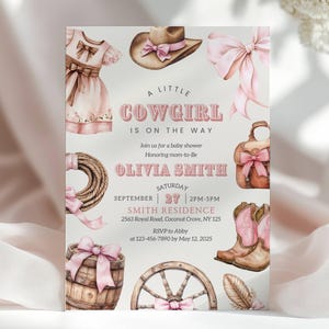 Cow Girl Baby Shower Invitation Template Pink Bow A Little Cowgirl Baby Shower Coquette Wild West Western Girl Pink Outdoors Rodeo Country