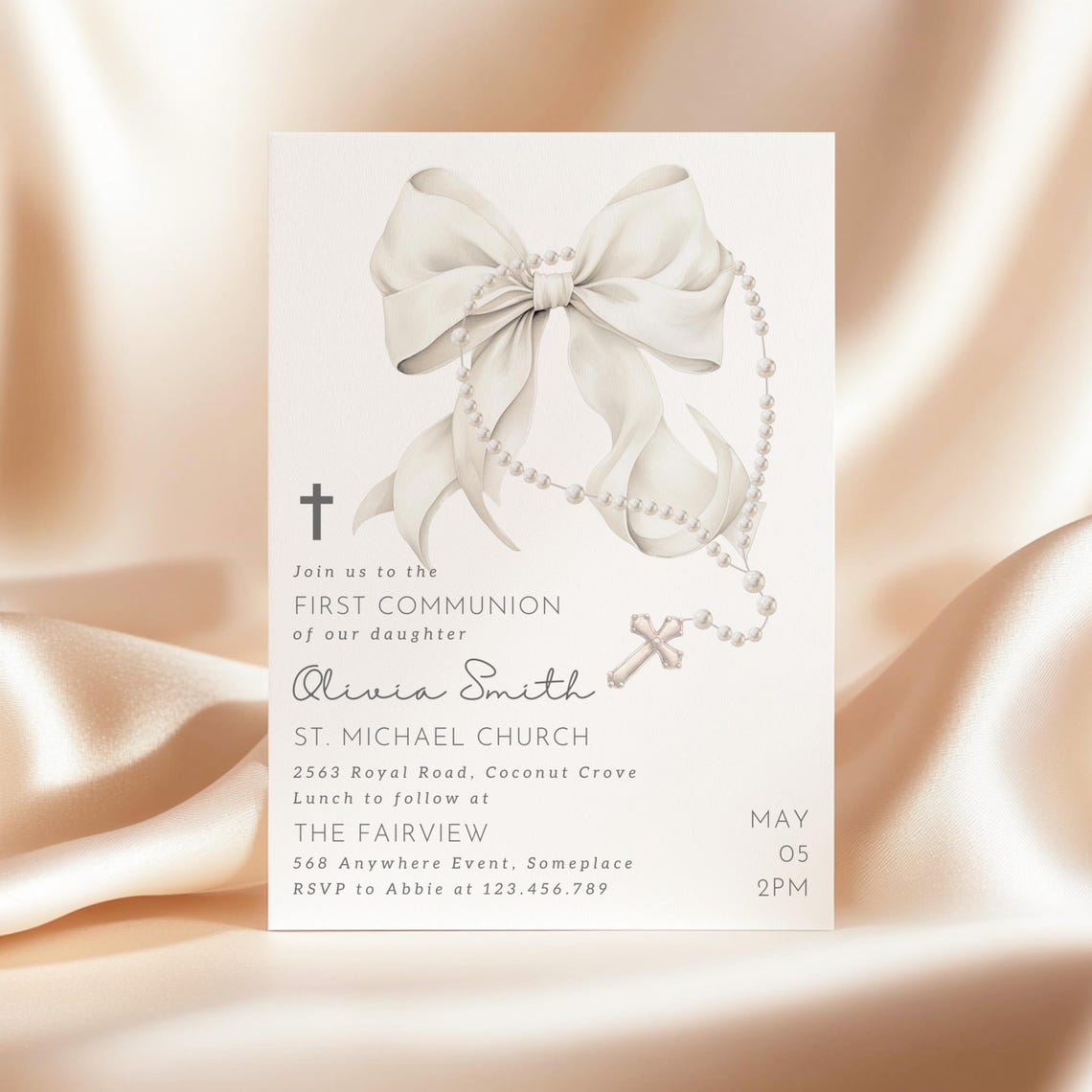 EDITABLE First Holy Communion Invitation Template Gender Neutral Pearls ...