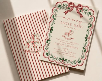 Merry Little Baby Shower Invitation, Editable Canva Template (Digital Download)