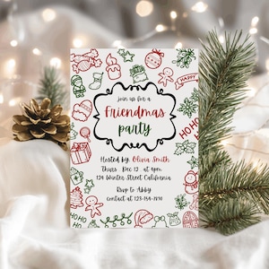 Editable Friendsmas Christmas Party Invitation Template for Friends Night Christmas Holiday Christmas Dinner Party Invite Instant Download