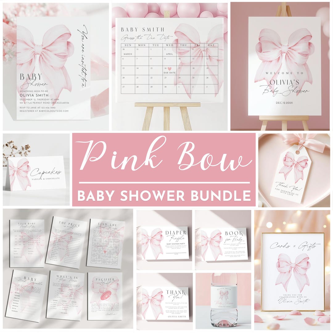 Pink Bow Baby Shower BUNDLE Editable Template Baby Girl Baby Shower ...
