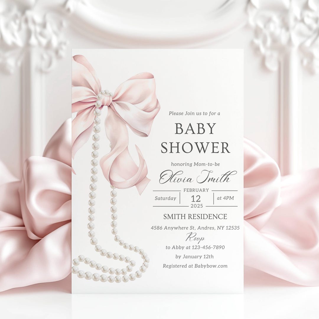 Pink Bow Baby Shower Invitation Template Editable for Baby Girl Pink ...