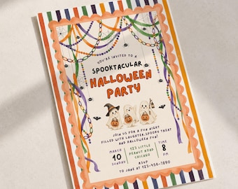 Halloween Party Invitation, Whimsical Halloween Party Invite, Cute Ghost Halloween, Spooky Party Invitation, Editable Canva Digital Download