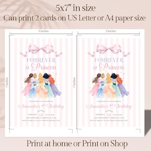 Princess 4th Birthday Invitation – Four Ever A Princess Birthday Invitation Pink Royal Dresses Watercolor Theme Party (Editable Template) image 7