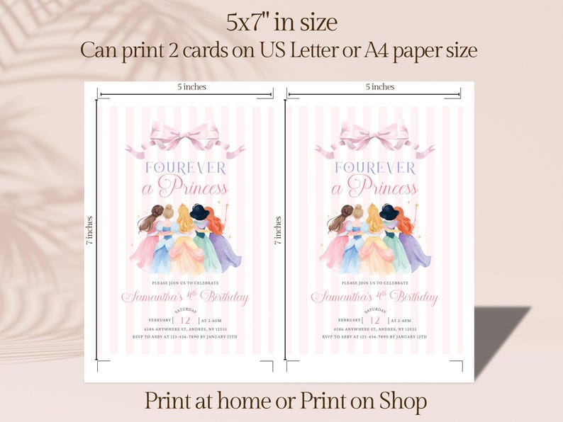 Princess 4th Birthday Invitation – Four Ever A Princess Birthday Invitation Pink Royal Dresses Watercolor Theme Party (Editable Template) image 7
