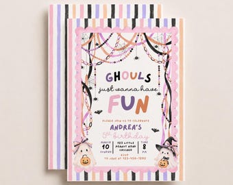 Ghouls Just Wanna Have Fun Birthday Invitation | Whimsical Pastel Ghost Halloween Party Invite Editable Canva Template (Digital Download)