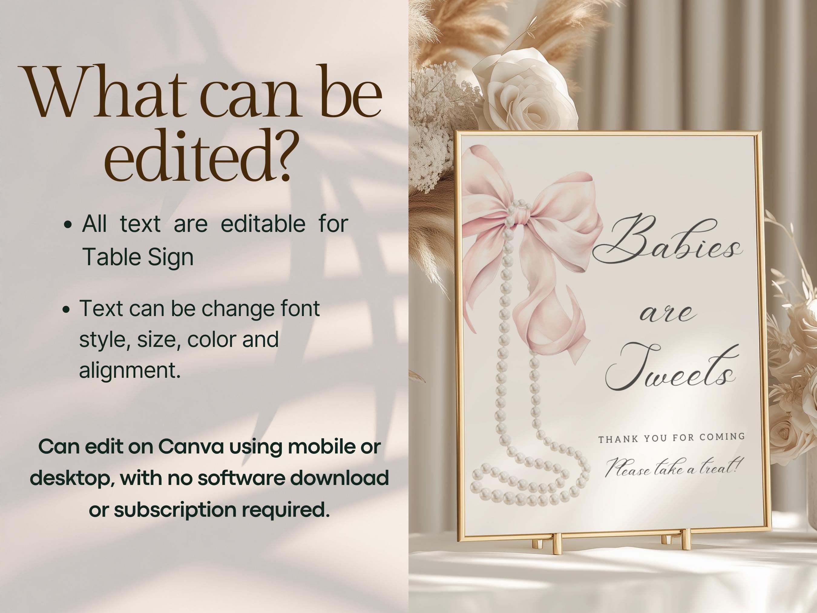 Editable Pink Bow Baby Shower Sign Bundle for Girl Baby Shower Bundle ...