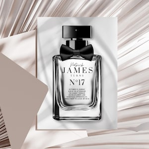 Designer Parfüm Geburtstagseinladung für Männer Geburtstag Luxus Parfüm Design Bday einladen für Jungen Editierbare Canva Vorlage Elegante Einladen Karte