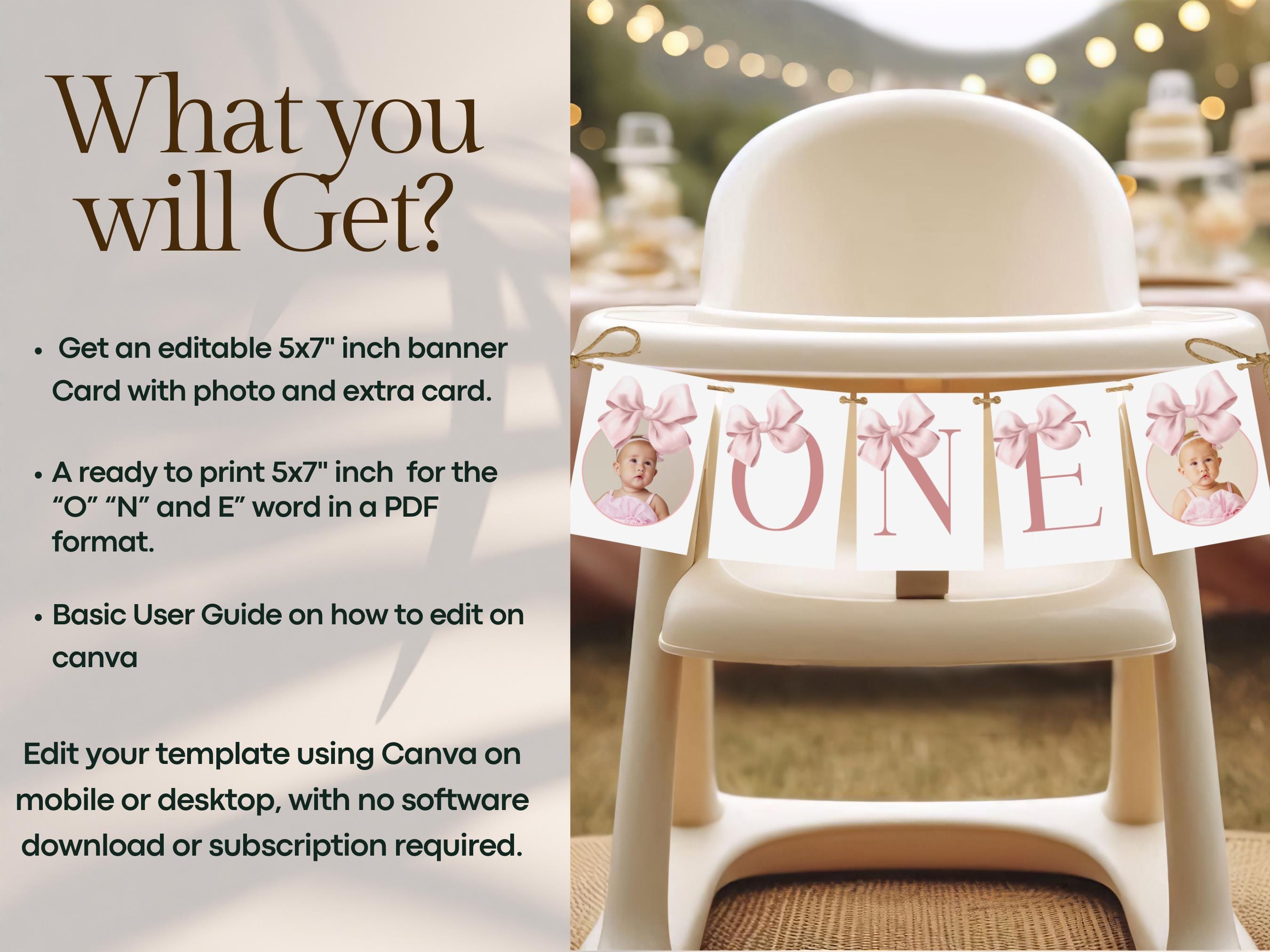 Printable Pink Bow High Chair Banner 1st Birthday Banner for High Chair ...