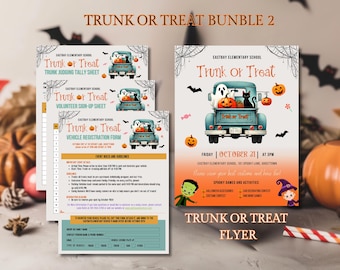Kit de flyers modifiables pour la fête d'Halloween « Trunk or Treat » (école ou église) : affiche, flyer, téléchargement instantané.