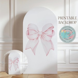 Pink Bow Balloon Backdrop Printable DIY Backdrop Balloon Arch Template Pink Coquette First Birthday Baby Shower Photo 54x84&quot;Instant Download