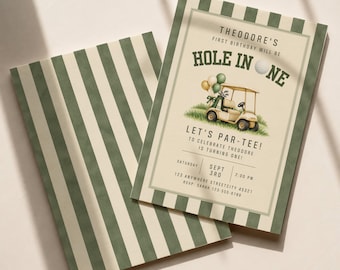 Golf First Birthday Invitation, Hole In One Party Editable Template (Digital Download)