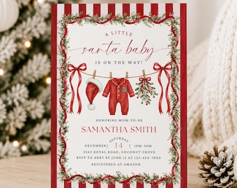 Santa Baby Shower Invitation | Merry Little Christmas Clothesline Theme (Digital Download)