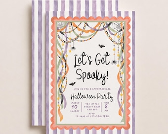 Let’s Get Spooky Halloween Party Invitation Whimsical Colorful Spooky Party Halloween Invite Editable Canva Template (Digital Download)
