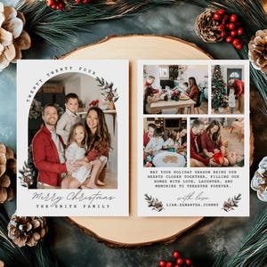 Arch Merry Christmas Photo Card Template Minimalist Family Photo Card Printable Personalized Holiday Picture Card Digital DIY Editable Canva