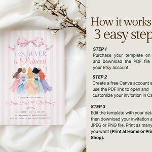 Princess 4th Birthday Invitation – Four Ever A Princess Birthday Invitation Pink Royal Dresses Watercolor Theme Party (Editable Template) image 8