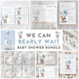 We Can Bearly Wait Baby Shower Bundle Blue Bow Teddy Bear Baby Shower Bundle Minimal Boho Boy Teddy Bear Baby Bundle Set di inviti MODIFICABILI