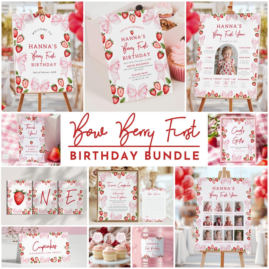 Berry First Birthday Bundle Pink Bow Coquette Girl 1st Birthday Bundle ...