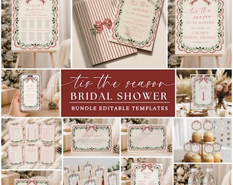 BUNDLE Tis the Season to Get Married Bridal Shower Invitation | Digital Invite, Games, Signs Holiday Christmas Decor Editable Canva Template