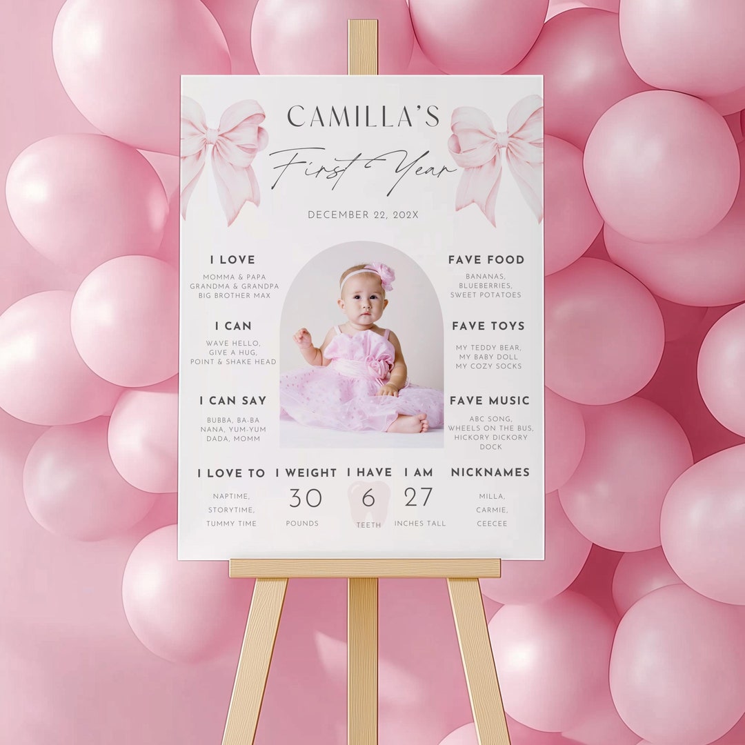 Pinkstats Signage Pink Bow Birthday Milestone Sign, Pink Bow 1st Birthday Milestone Board ...