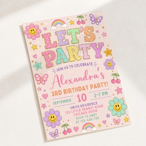 Patch Letter Invitation Template Retro Girl Birthday Varsity Patch Party Preppy Invitation Editable Canva, Any Age Invite (Digital Download)