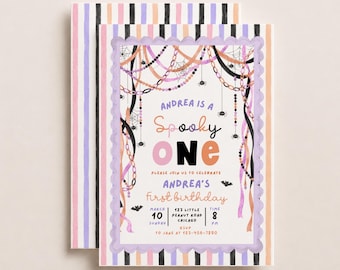 Spooky One Whimsical Girl Halloween Birthday Invitation | First Boo-Day Party Digital Invite Spooky Cute 1st Party (Editable Canva Template)