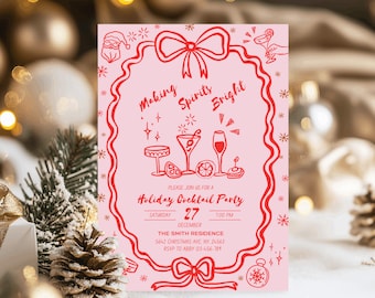 Making Spirits Bright Christmas Party Invitation Template for Whimsical Xmas Holiday Cocktail Party Friendsmas Invite Digital Download DS3