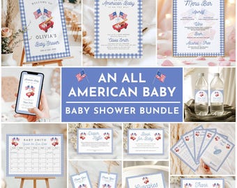 All American Baby Shower Bundle: Boy American Football Baby Shower Invite Sports Game 4th of July Baby Shower Made in the USA (Editable)