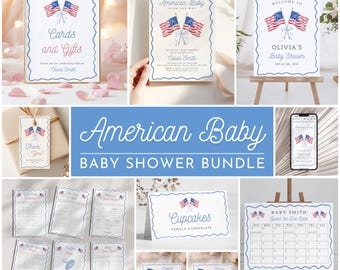 All American Baby Shower Bundle Printable Canva Templates 4th of July Baby Shower Invitation Red White Due All American Baby Shower Editable