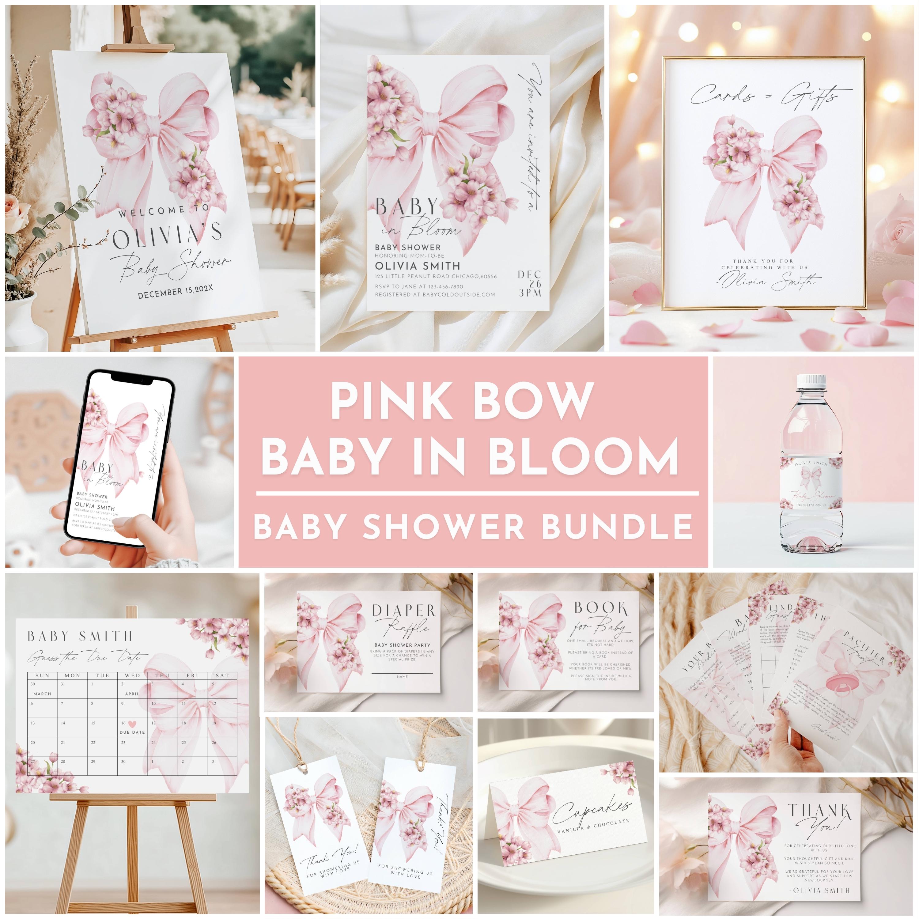 Pink Bow Baby in Bloom Baby Shower BUNDLE Template Baby Girl Floral ...