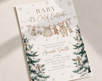 Baby it's Cold Outside Baby Shower Invitation Template | Winter Clothesline Gender Neutral Invite Editable Canva Template (Digital Download)