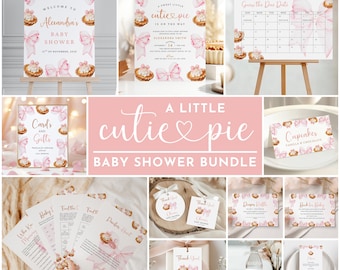 Cutie Pie Baby Shower Bundle Pink Bow Fall Thanksgiving Baby Shower Invitation Autumn Pumpkin Baby Shower  Girl Little Cutie Pie Baby Shower