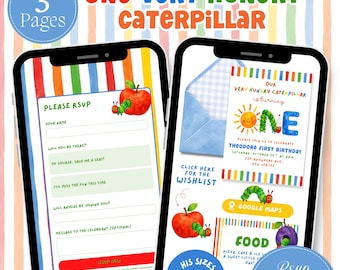 One Hungry Caterpillar Birthday Website Invitation Template with RSVP, Editable Canva (Digital Download)
