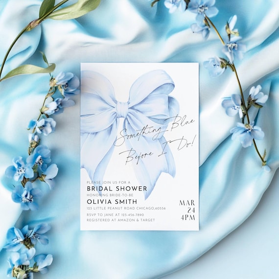 Something Blue Before I Do Bridal Invitation Template Blue Bow Bridal Shower Shes Tying the Knot Bachelorette Invite Coquette Wedding Shower