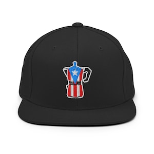 Puerto Rico Snapback Hat with Embroidered Coffee Maker Design | Classic 6-Panel Baseball Cap | PR Flag Inspired | Puerto rico cap