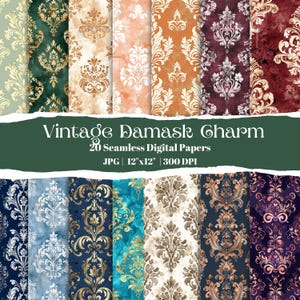 Luxury Damask Digital Paper Pack, Elegant Baroque Seamless Patterns, Ornate Vintage Design, High-Resolution Scrapbook Backgrounds