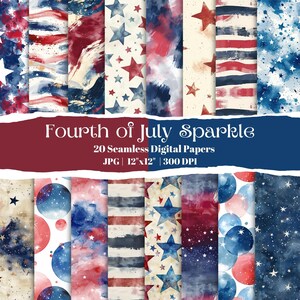 4.Juli Digitales Papier-Bundle, USA 4.Juli 2019, mit Stars & Stripes-Hintergrund, Rot-Weiß-Blaues Scrapbook-Papier