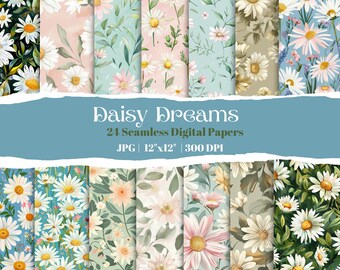 16 Cute Spring Flower Digital Papers. Daisy Floral Seamless Pattern Set ...
