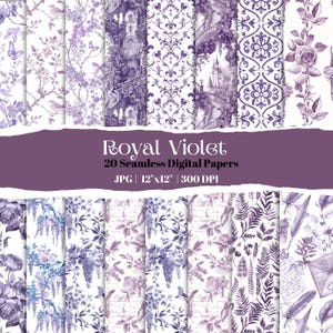 Papier peint floral violet aquarelle, motif papillon toile de Jouy, art botanique vintage, décoration de scrapbooking de jardin Cottagecore